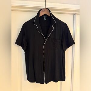 Forever 21 Cuban Collar Black w/ White Piping Notched Collar 50s Style Shirt